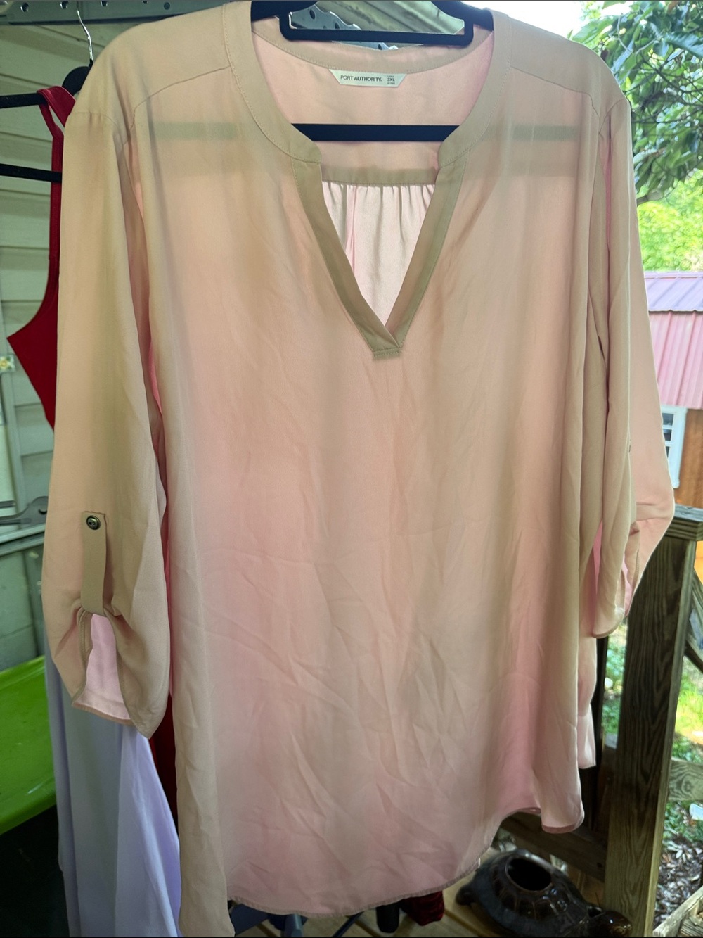 New Women’s Port Authority Light Pink Blush V-Neck Roll-Sleeve Tunic size 3x